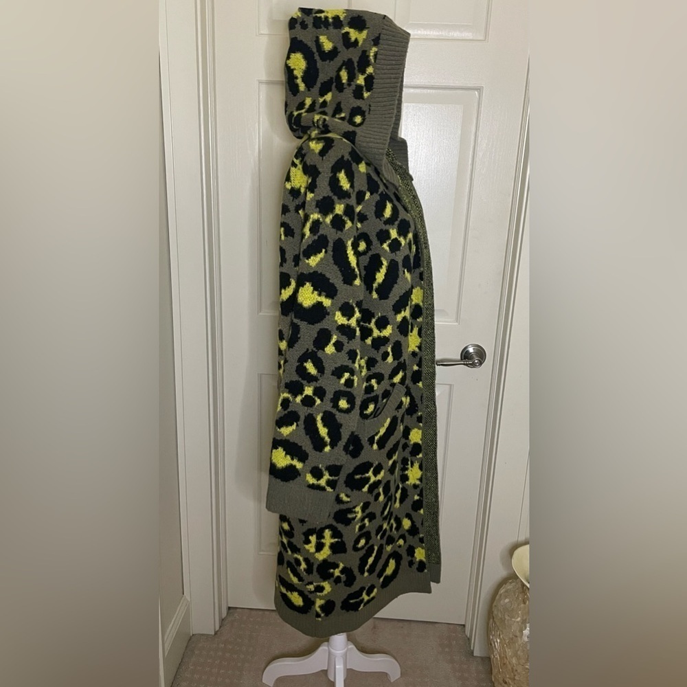 Cozy Casual Cheetah Print Duster Cardigan Sweater w/ Hood, Grn/Blk, Sz 2X-3X - Picture 12 of 12